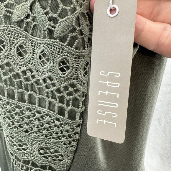 Spense Olive Green Crochet Lace Maxi Tank Dress Womens Medium V-Neck Sleeveless - Picture 12 of 14